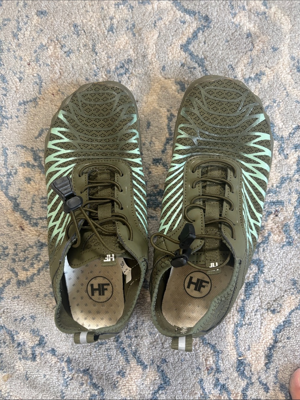 HF Olive Green Athletic Shoes with Mint Wave Accents